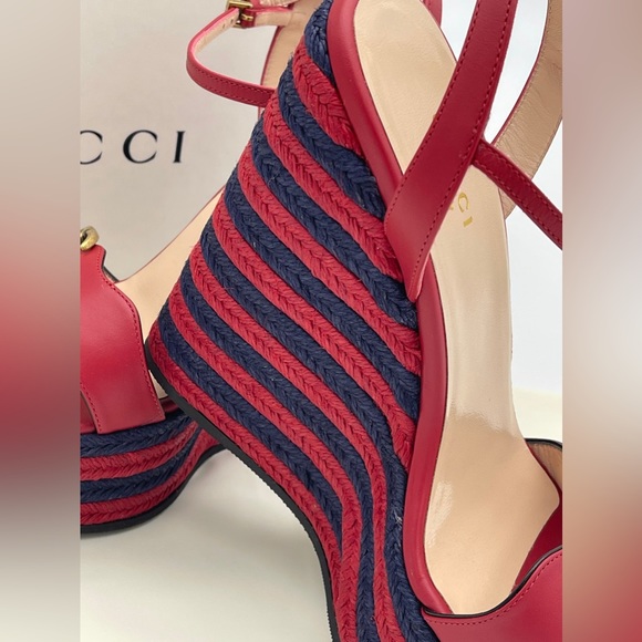 Authentic GUCCI Marmont Double G Leather Espadrille Platform Sandals - Picture 5 of 16